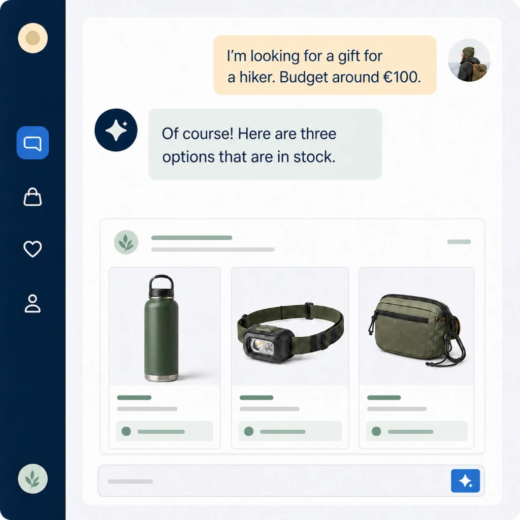 Neuwon turns a hiker gift request into options grounded in the store product data