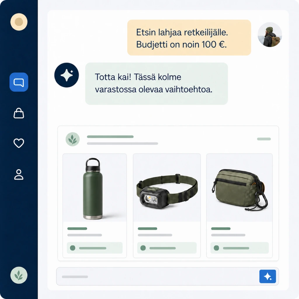 Neuwon kokoaa retkeilijän lahjatoiveesta kaupan tuotetietoon perustuvia vaihtoehtoja